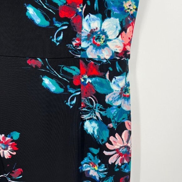 Betsey Johnson Womens Dark Floral Midi Dress Size 6 Cap Sleeve Lined EUC Black - Picture 5 of 11